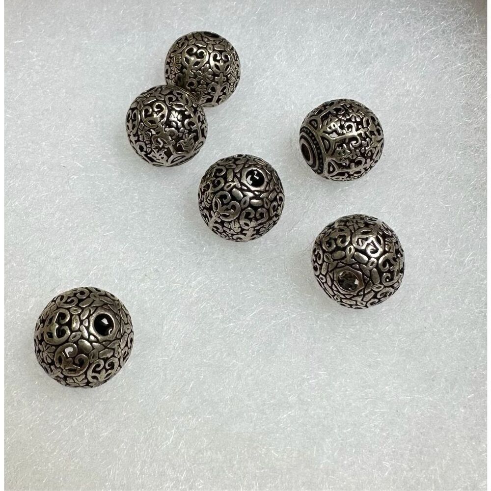 Bali Silver Oxidized Sterling Focal Round Beads size 20mm (set of 6) #M-1952 - Picture 3 of 3